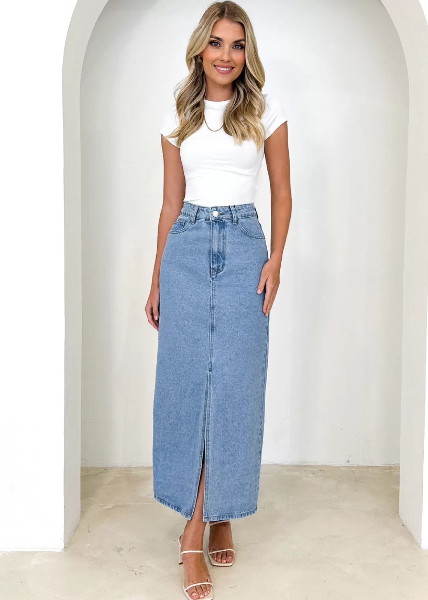 Sale Knoxxy Denim Midi Skirt Women Skirts