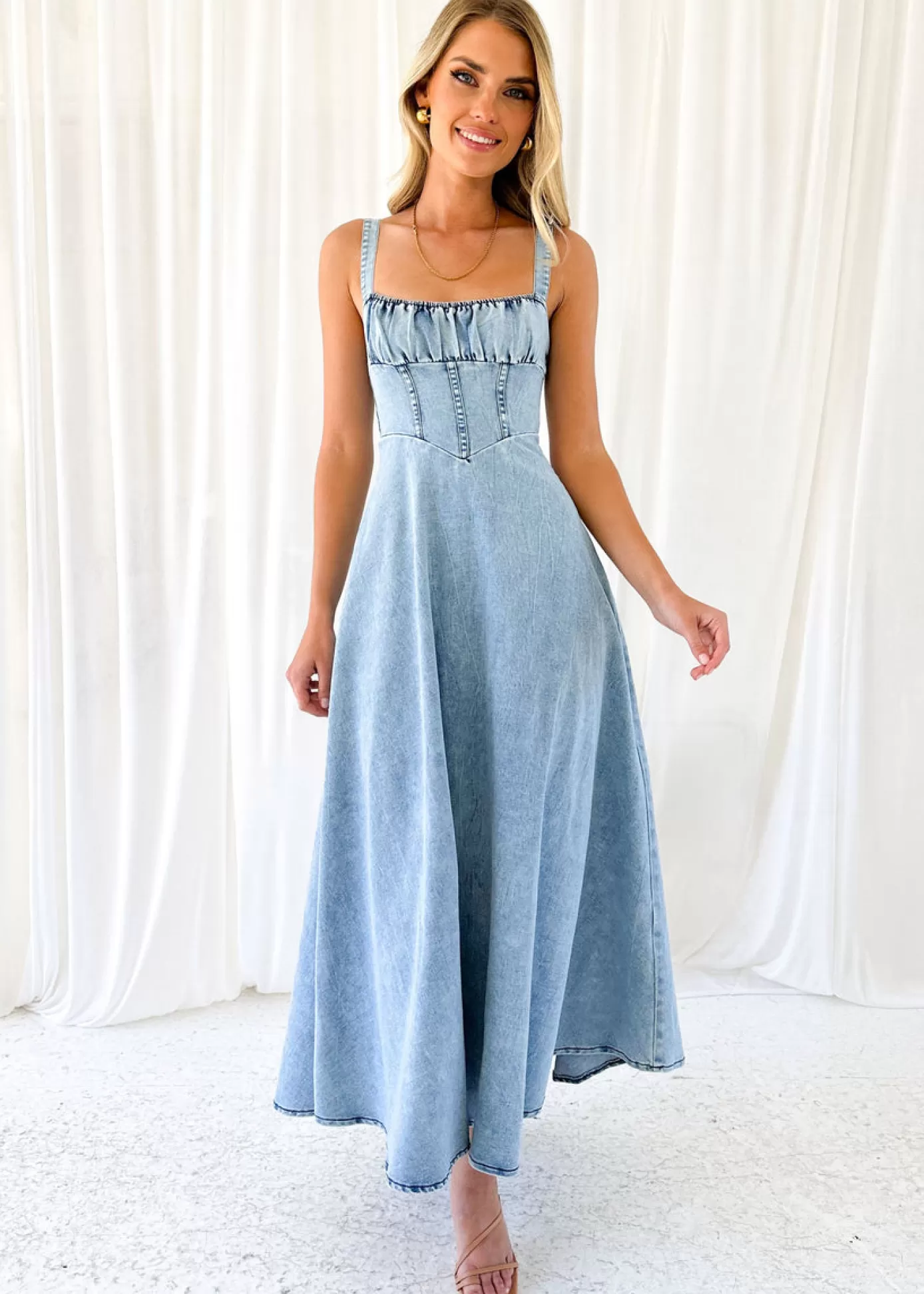 Store Lynda Stretch Denim Midi Dress Women Midi