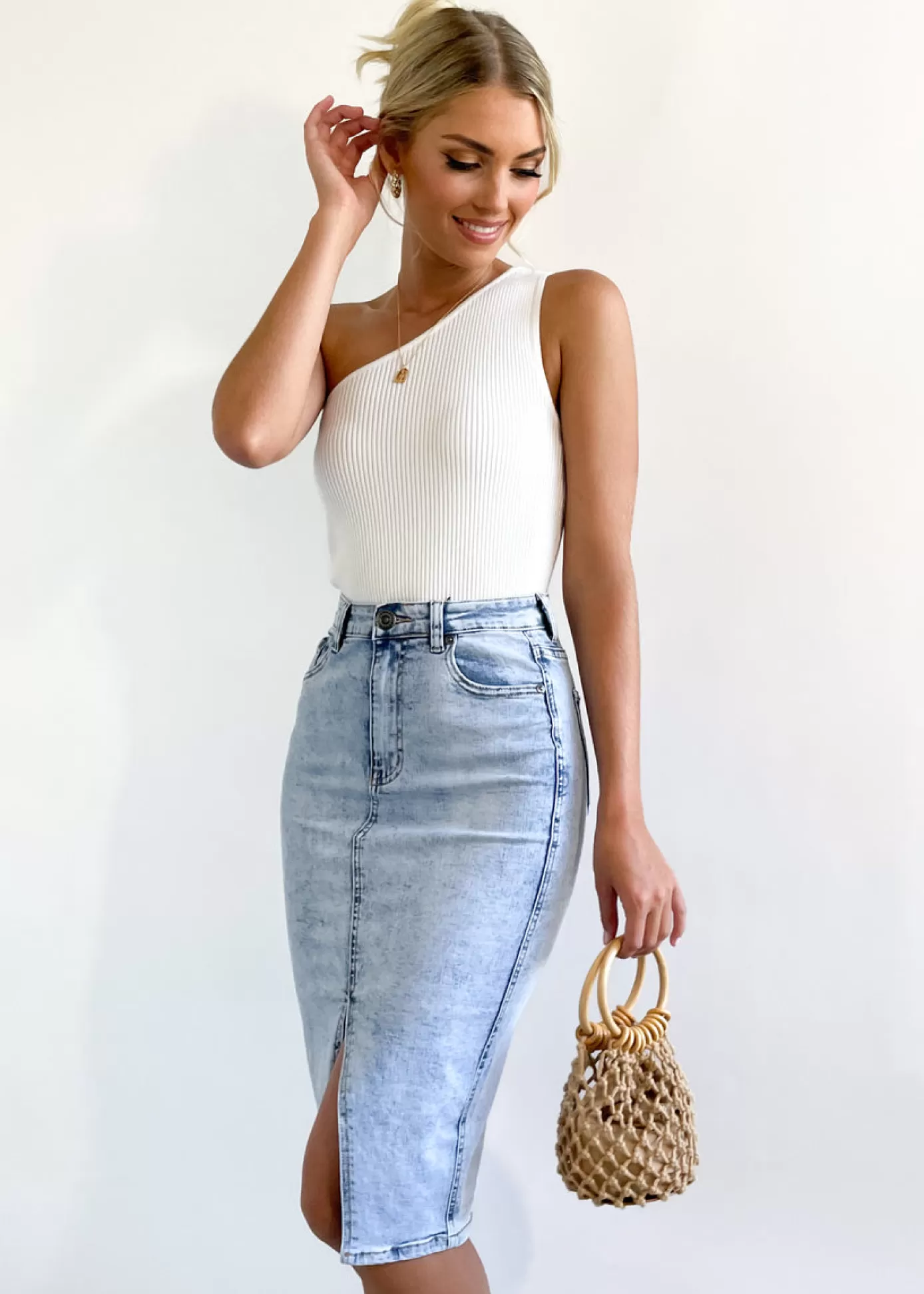 Fashion Mera Denim Midi Skirt Women Skirts