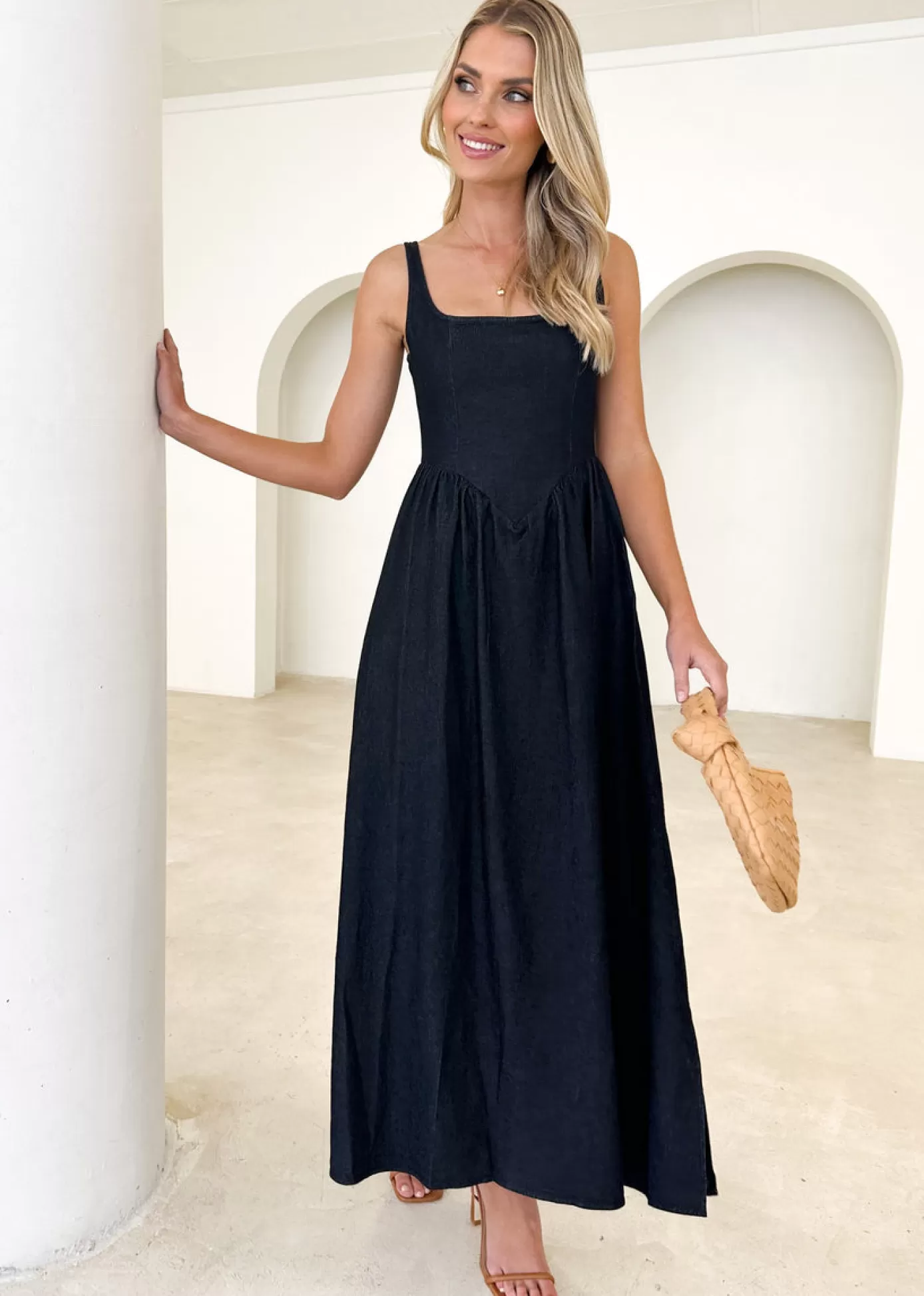 Cheap Thalassa Stretch Denim Maxi Dress Women Maxi