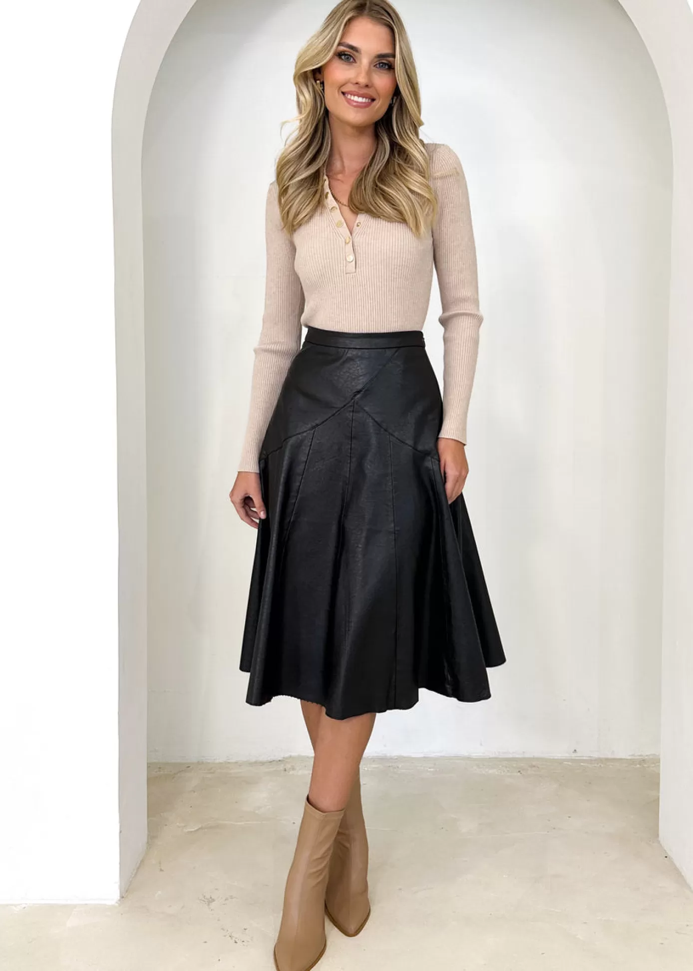 Fashion Zelda Pu Midi Skirt Women Skirts